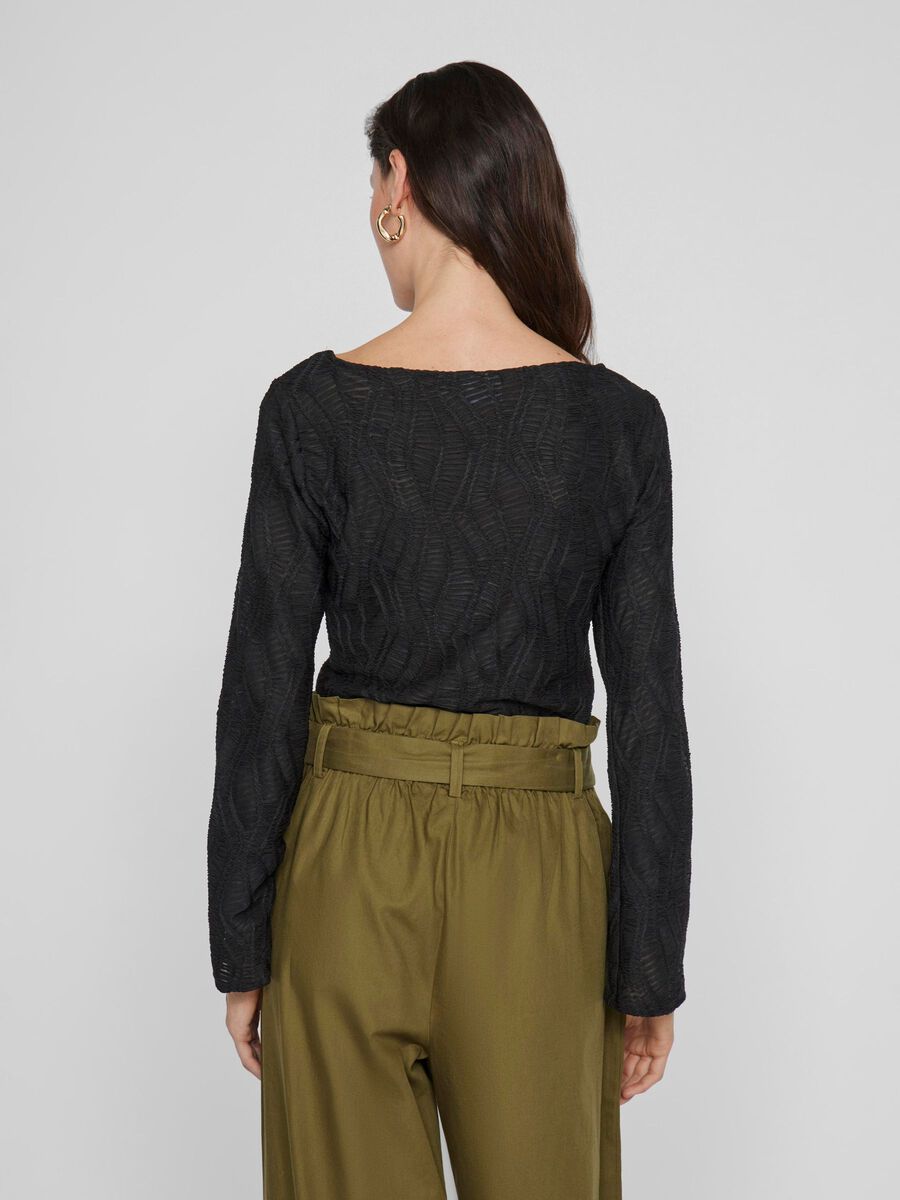 VILA SCOLLO A BARCHETTA TOP A MANICHE LUNGHE, Black, highres - 14109873_Black_004.jpg