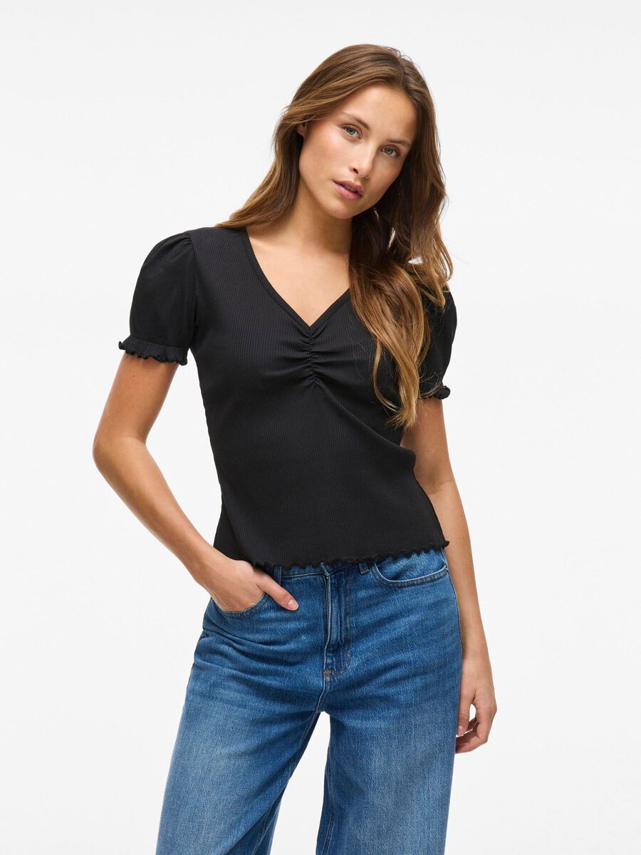VILA V-NECK SHORT SLEEVED TOP, Black, highres - 14110016_Black_003.jpg