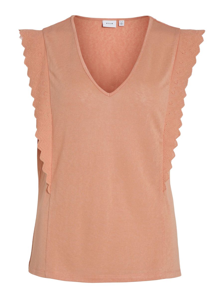 VILA V-NECK SLEEVELESS TOP, Shell Coral, highres - 14095587_ShellCoral_001.jpg