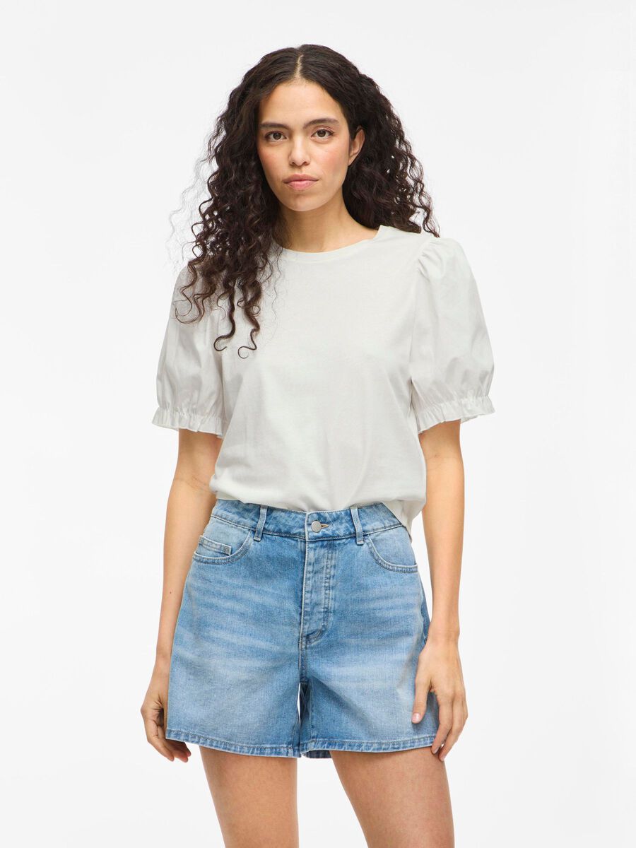 VILA VIRIFA ROUND NECK SHORT SLEEVED TOP, Snow White, highres - 14110249_SnowWhite_003.jpg