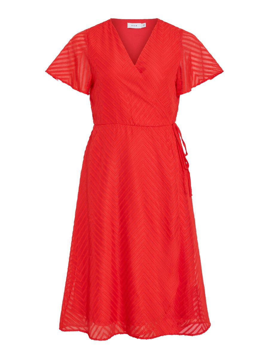 VILA SHORT SLEEVED WRAP DRESS, Poppy Red, highres - 14109657_PoppyRed_001.jpg