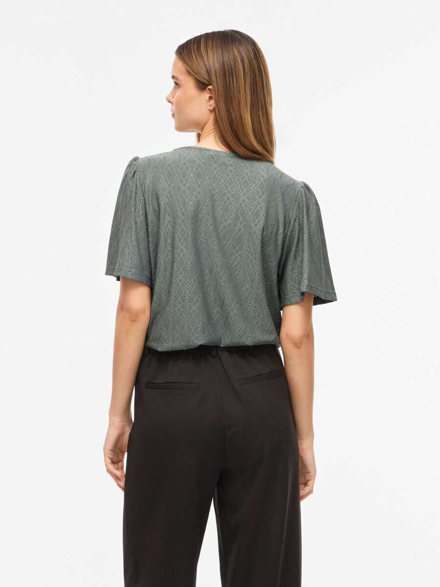 Carousel image - VIBELLI ROUND NECK SHORT SLEEVED TOP, Balsam Green | 2