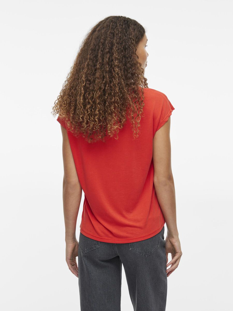 VILA VIMODALA V-NECK SHORT SLEEVED TOP, Aurora Red, highres - 14074847_AuroraRed_004.jpg