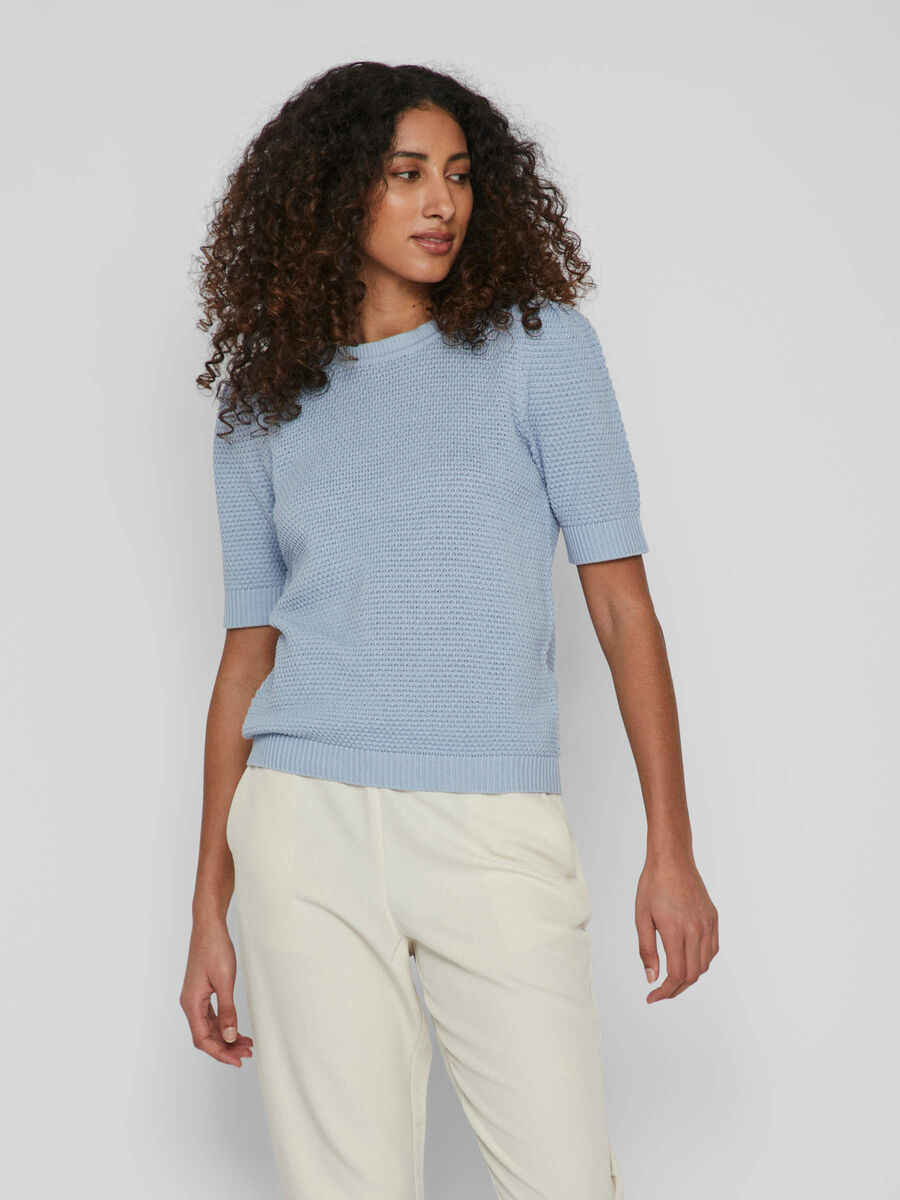VILA SHORT-SLEEVED KNITTED TOP, Kentucky Blue, highres - 14084421_KentuckyBlue_003.jpg