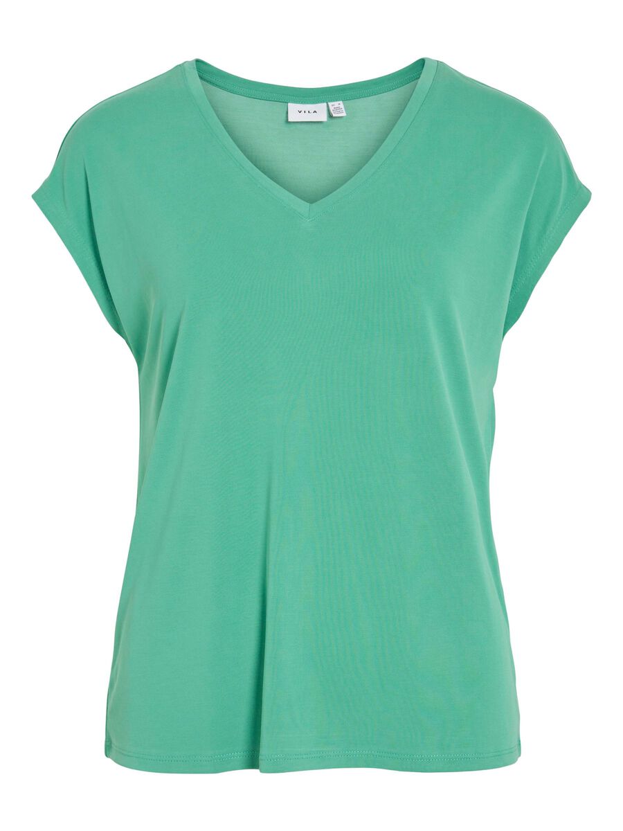 VILA VIMODALA V-NECK TOP A MANICHE CORTE, Winter Green, highres - 14074847_WinterGreen_001.jpg