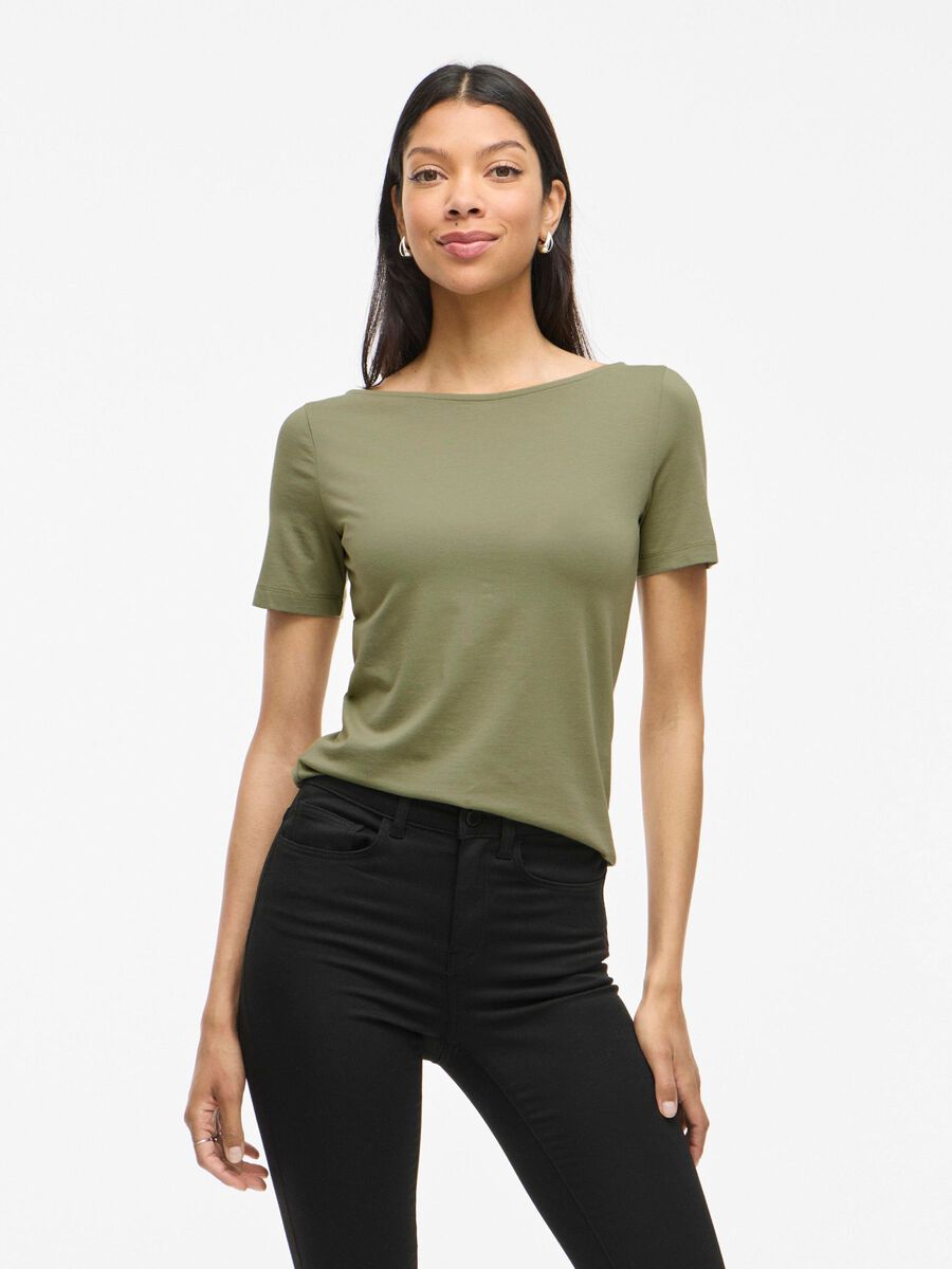 VILA BOATNECK SHORT SLEEVED TOP, Oil Green, highres - 14109694_OilGreen_003.jpg