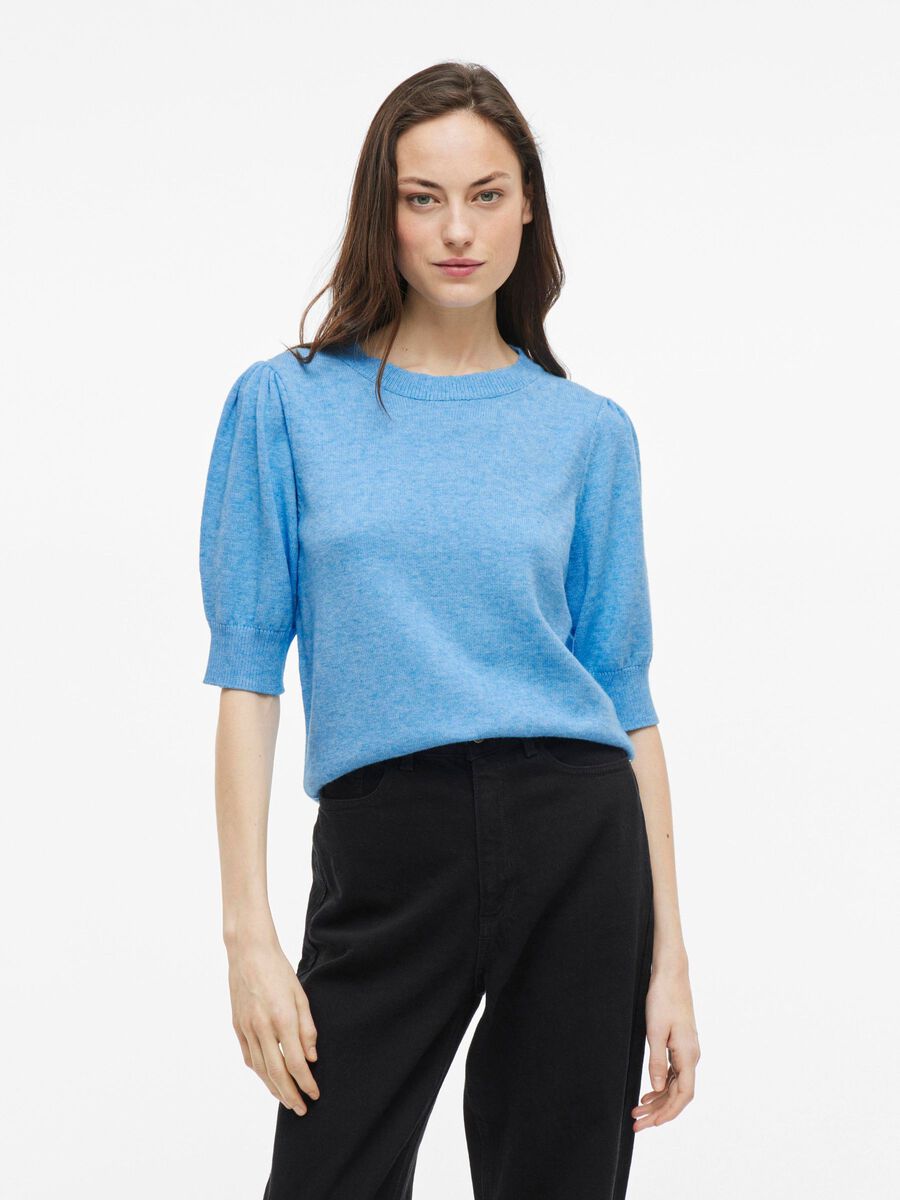 VILA VIRIL SHORT SLEEVED KNITTED TOP, Blissful Blue, highres - 14105306_BlissfulBlue_1182641_003.jpg