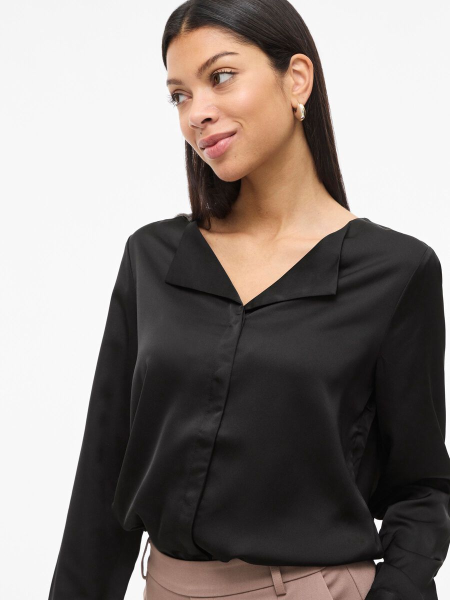 Carousel image - VIELLETTE DECOTE EM V CAMISA DE MANGA COMPRIDA, Black | 3