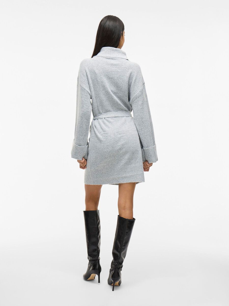 VILA TIE WAIST KNITTED DRESS, Light Grey Melange, highres - 14061999_LightGreyMelange_004.jpg