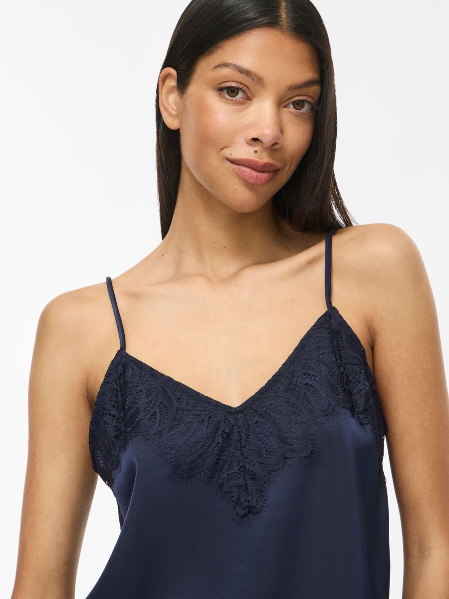 Carousel image - VILEA ASYMMETRIC LACE STRAP TOP, Navy Blazer | 3
