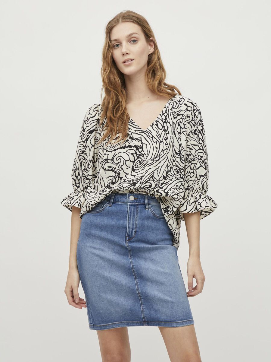 Vila GRAPHIC 3/4 SLEEVED TOP, Whisper White, highres - 14080593_WhisperWhite_983810_003.jpg