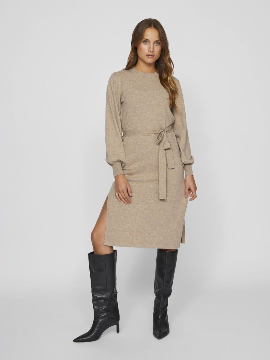 VILA BELTED KNITTED DRESS, Natural Melange, highres - 14103924_NaturalMelange_003.jpg