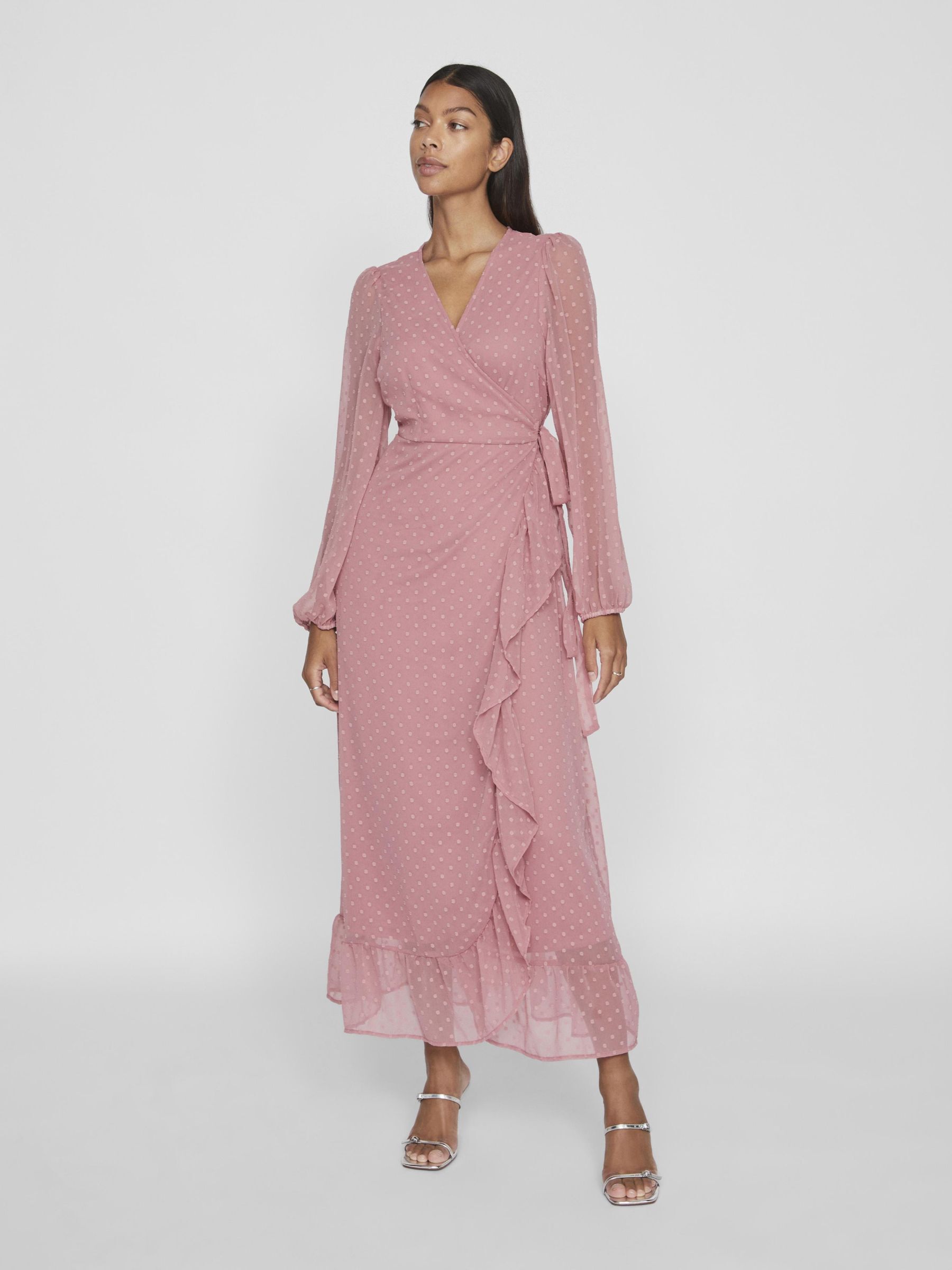 LANGE MOUWEN MAXI JURK Roze VILA