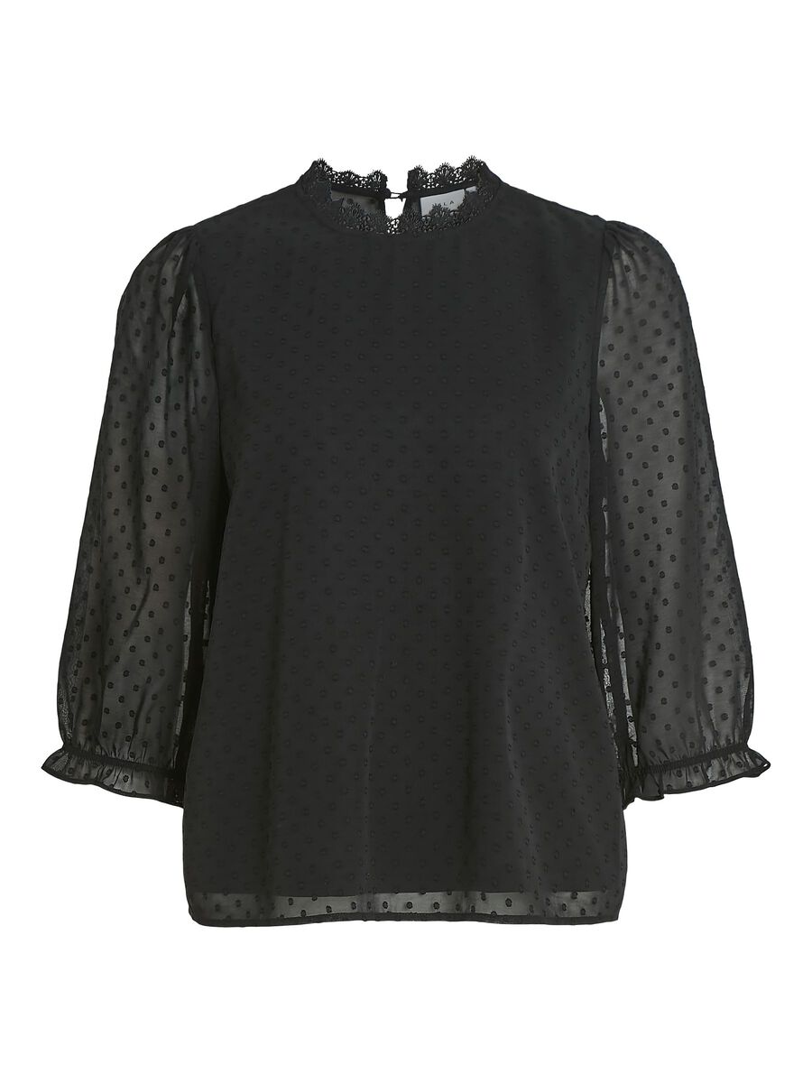 VILA GESTIPPELDE TOP MET 3/4 MOUWEN, Black, highres - 14102158_Black_001.jpg