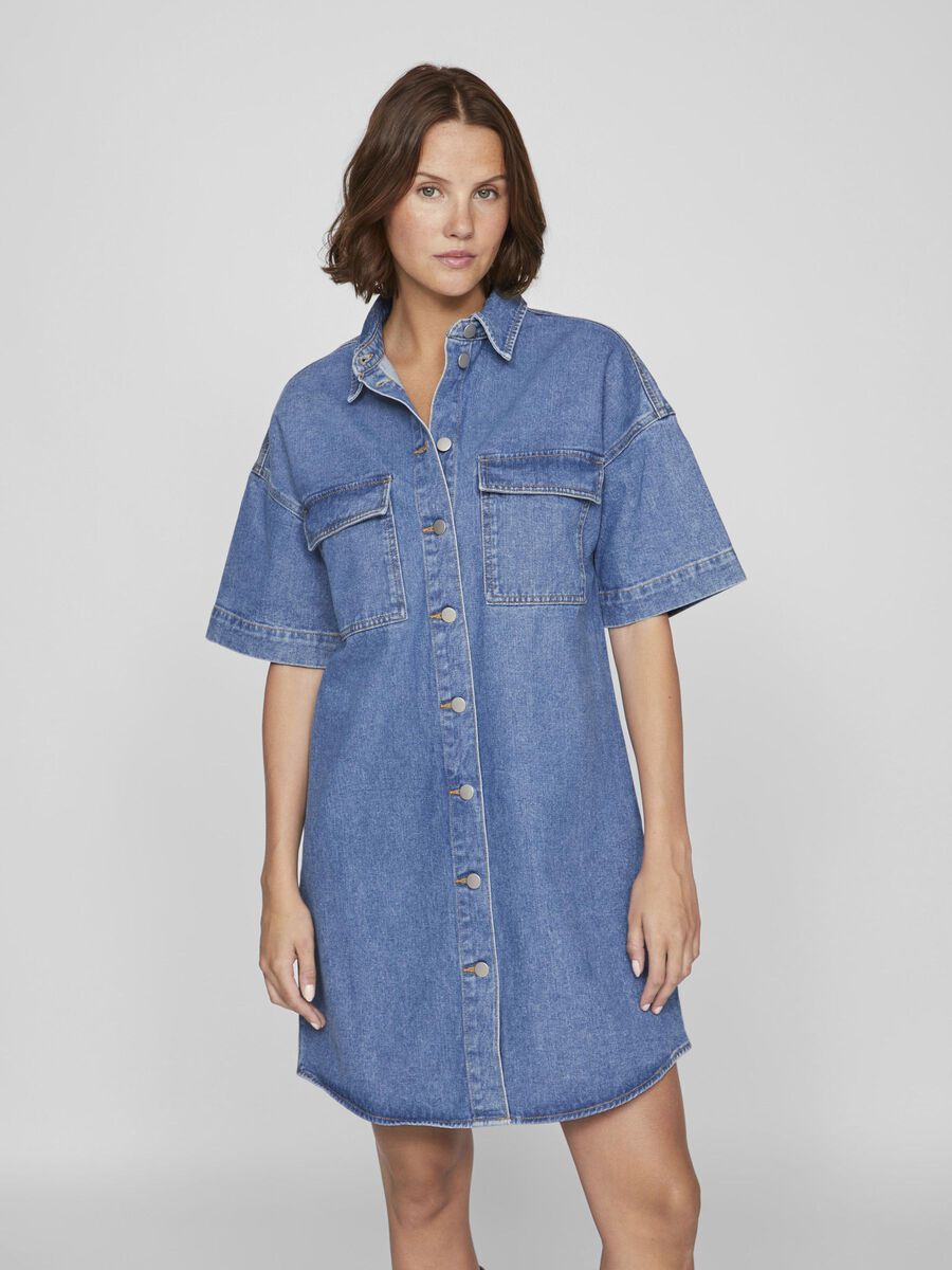 VILA À MANCHES COURTES ROBE EN JEAN, Medium Blue Denim, highres - 14105190_MediumBlueDenim_003.jpg