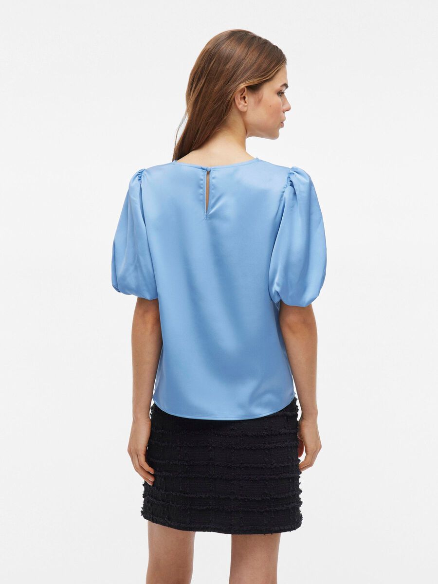 VILA VIELLETTE ROUND NECK SHORT SLEEVED TOP, Blissful Blue, highres - 14107986_BlissfulBlue_004.jpg