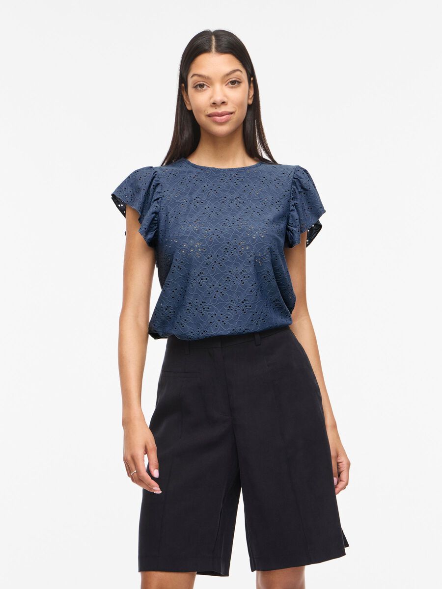 Product carousel image - VIKAWA ROUND NECK SHORT SLEEVED TOP, Vintage Indigo | 1