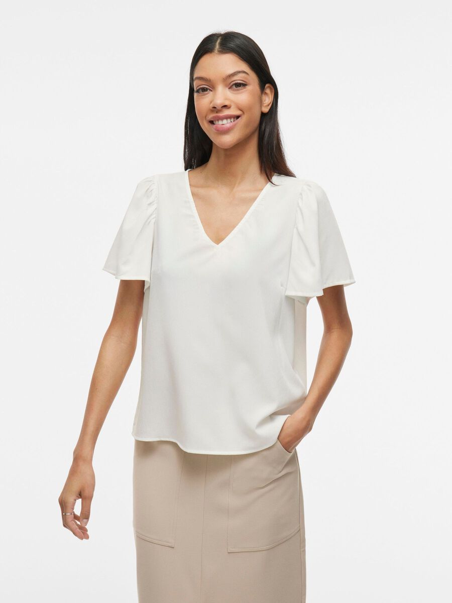 VILA V-NECK SHORT SLEEVED TOP, Cloud Dancer, highres - 14109690_CloudDancer_003.jpg