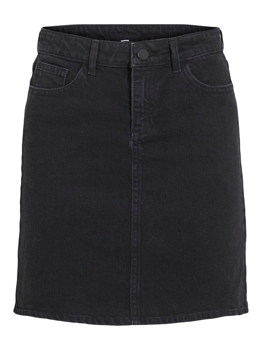 VILA SHORT DENIM SKIRT, Black Denim, highres - 14084735_BlackDenim_1234559_001.jpg