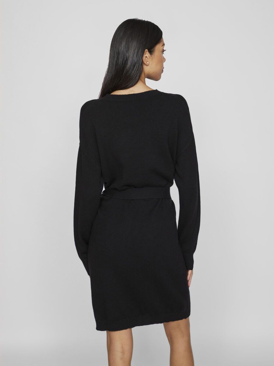 VILA BELTED SHORT KNITTED DRESS, Black, highres - 14094186_Black_004.jpg