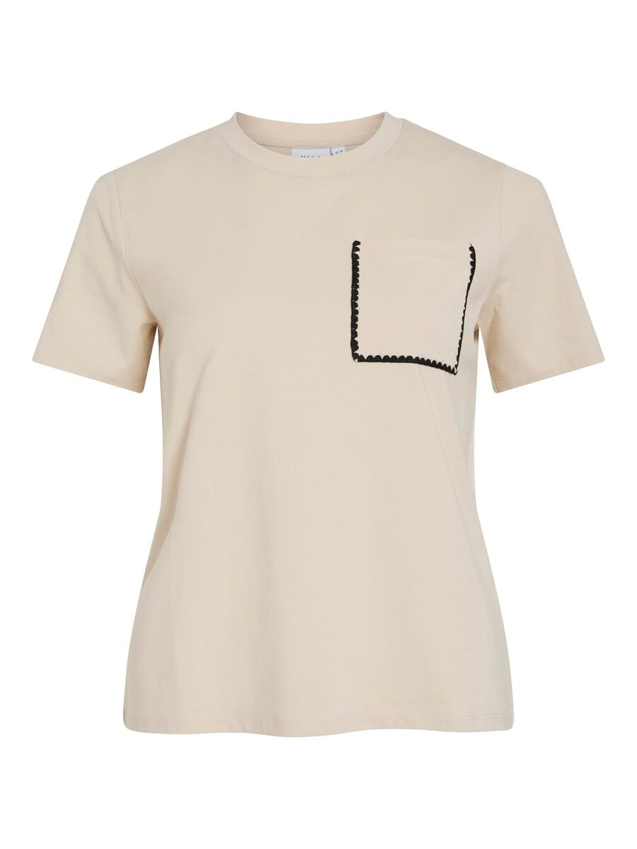 VILA VIALBIA ROUND NECK SHORT SLEEVED TOP, Birch, highres - 14106640_Birch_1241483_001.jpg