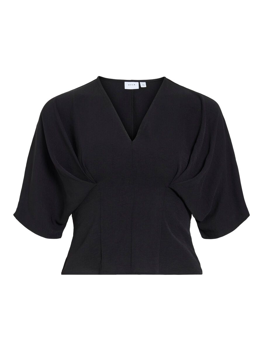 Product carousel image - VIRELLA DEKOLT W SEREK TOP Z KR&Oacute;TKIMI RĘKAWAMI, Black | 2