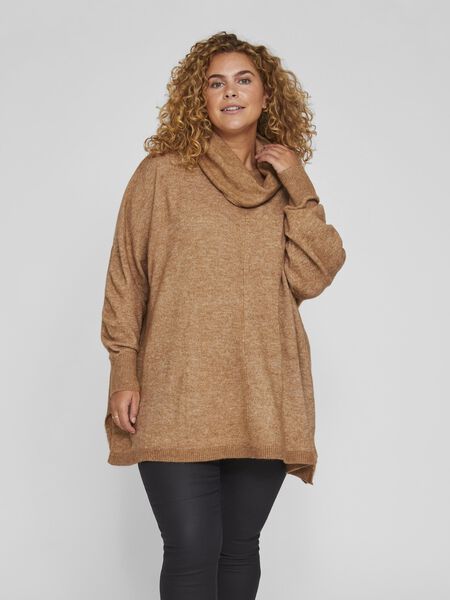 Vila CURVE - HIGH NECK KNITTED PULLOVER, Toasted Coconut, highres - 14081264_ToastedCoconut_003.jpg