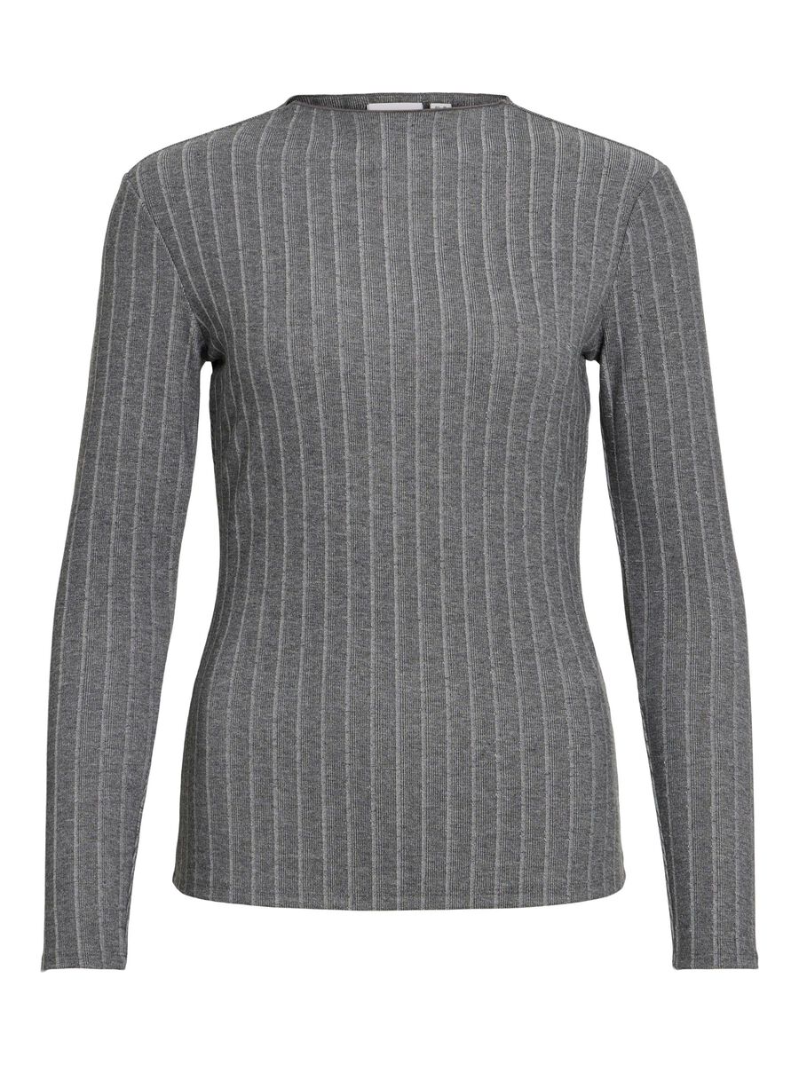 VILA FUNNEL NECK LONG SLEEVED TOP, Medium Grey Melange, highres - 14102358_MediumGreyMelange_001.jpg