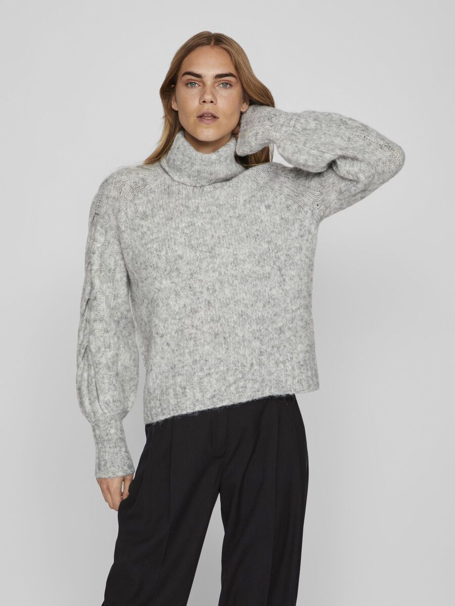 Vila TURTLENECK KNITTED PULLOVER, Light Grey Melange, highres - 14091728_LightGreyMelange_003.jpg