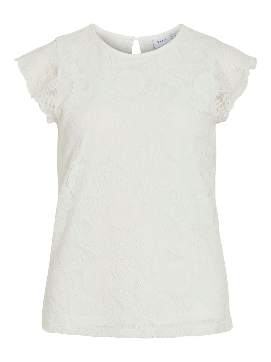 VILA VIMYNTE LACE SHORT SLEEVED TOP, Snow White, highres - 14112803_SnowWhite_001.jpg