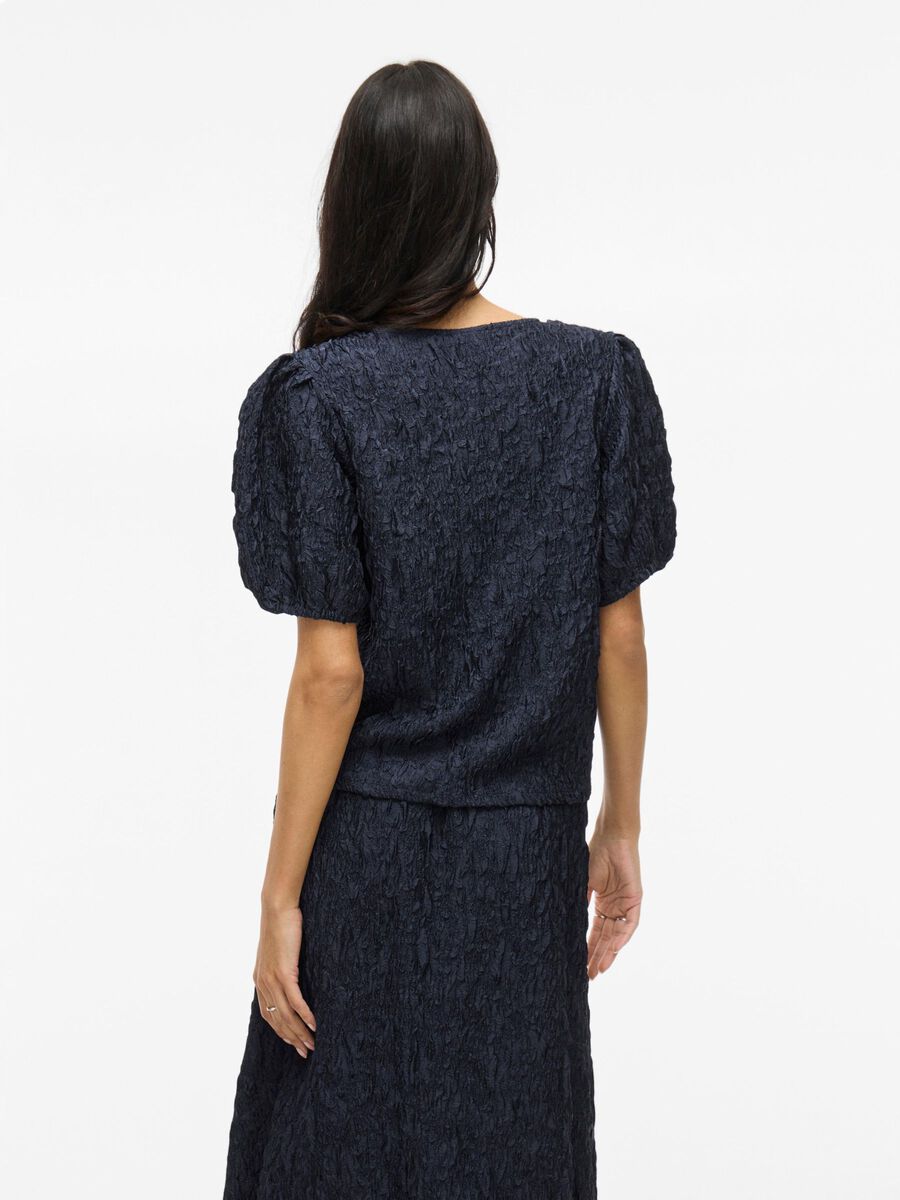 VILA ROUND NECK SHORT SLEEVED TOP, Navy Blazer, highres - 14104020_NavyBlazer_004.jpg