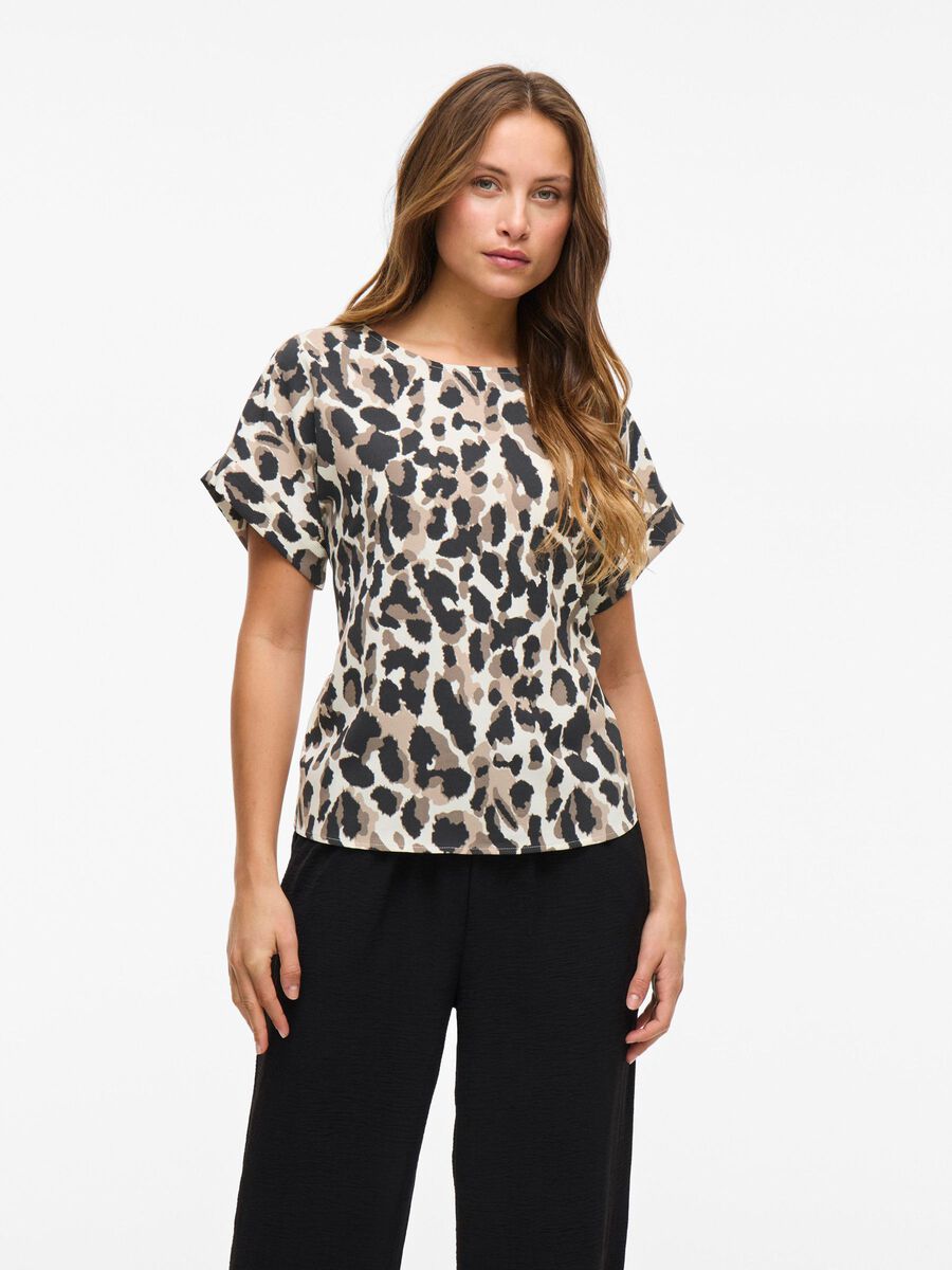 VILA ROUND NECK SHORT SLEEVED TOP, Birch, highres - 14101663_Birch_1178658_003.jpg