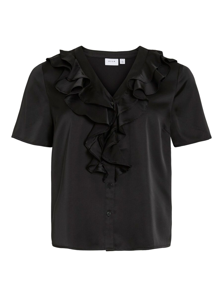 VILA VIVINA SHORT SLEEVED SHIRT, Black, highres - 14113075_Black_001.jpg