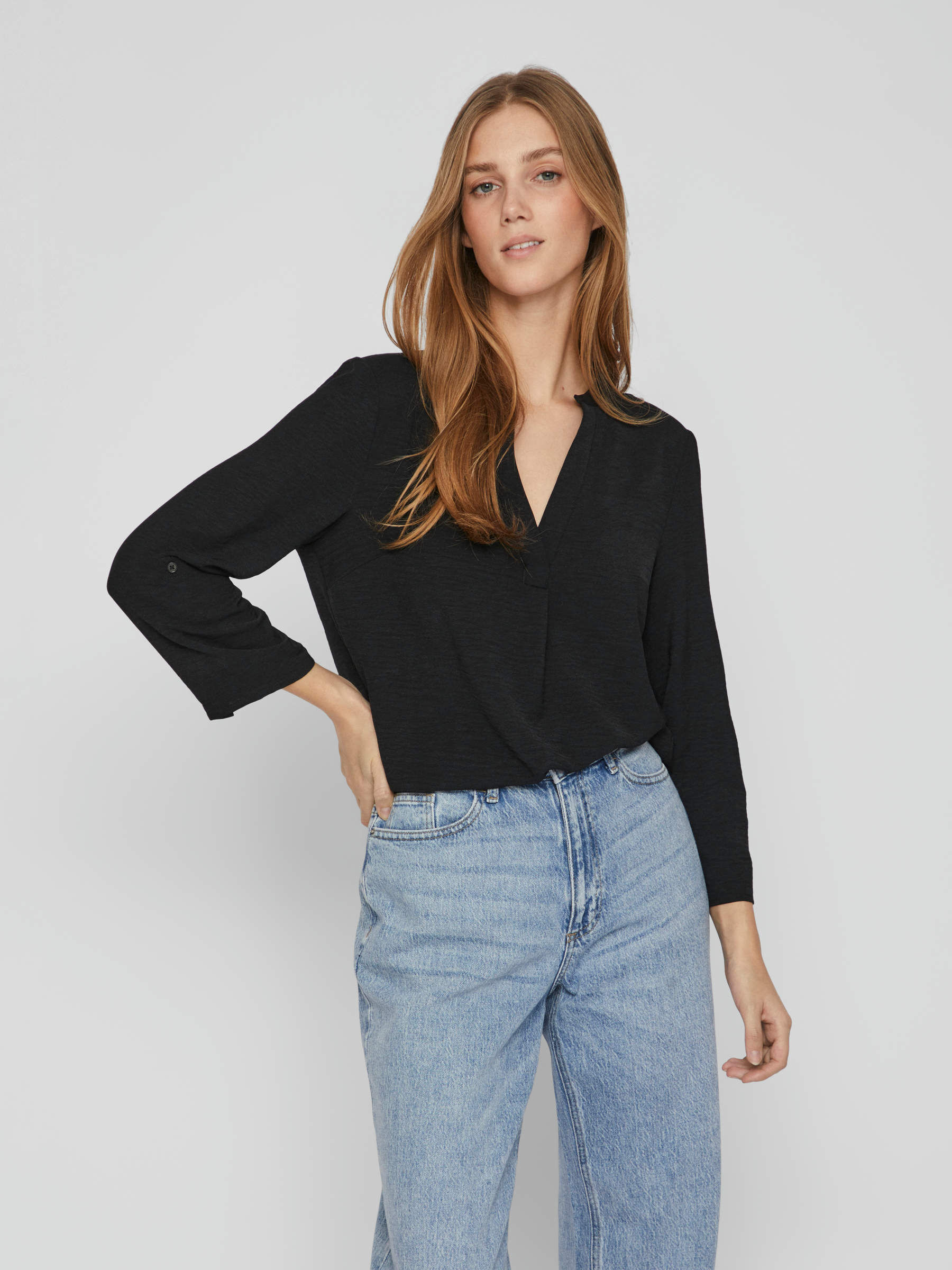 PETITE BLOUSE MET 3 4 MOUWEN Zwart VILA
