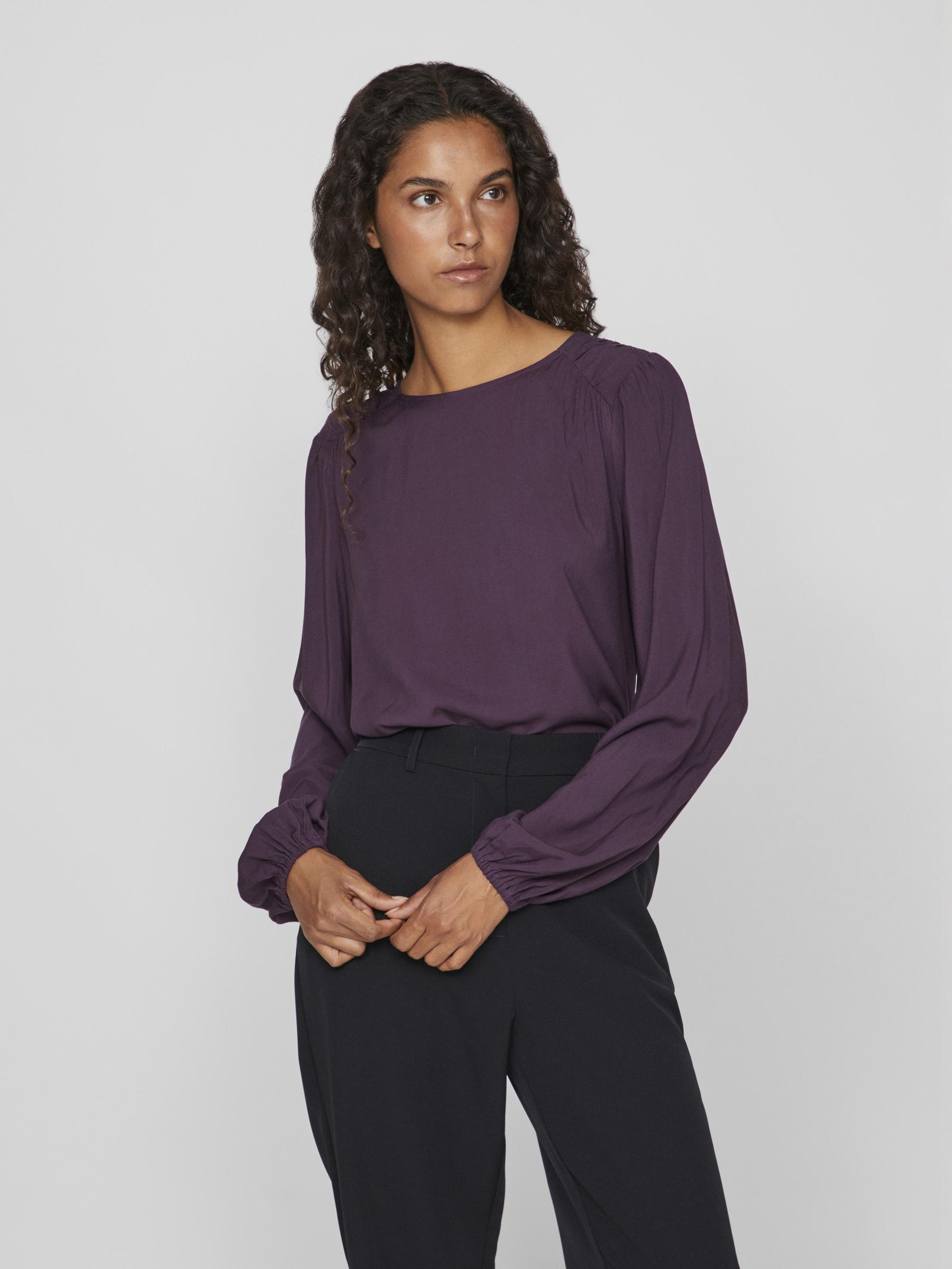 RONDE HALS SHIRT MET LANGE MOUWEN Paars VILA