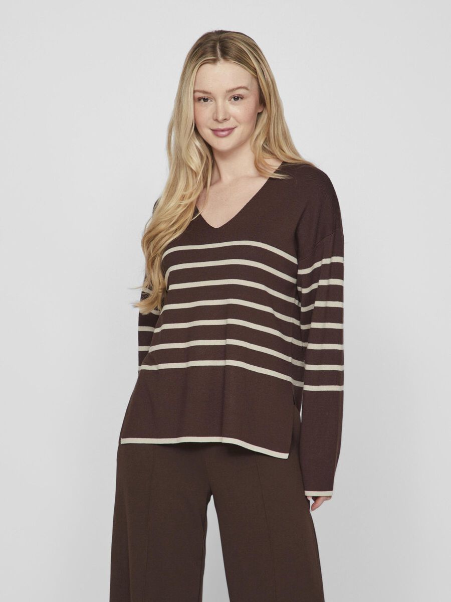 VILA V-AUSSCHNITT STRICKPULLOVER, Coffee Bean, highres - 14094190_CoffeeBean_1108645_003.jpg