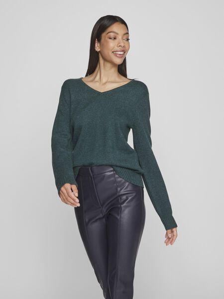 VILA VIRIL V-NECK KNITTED PULLOVER, Ponderosa Pine, highres - 14042769_PonderosaPine_958941_003.jpg