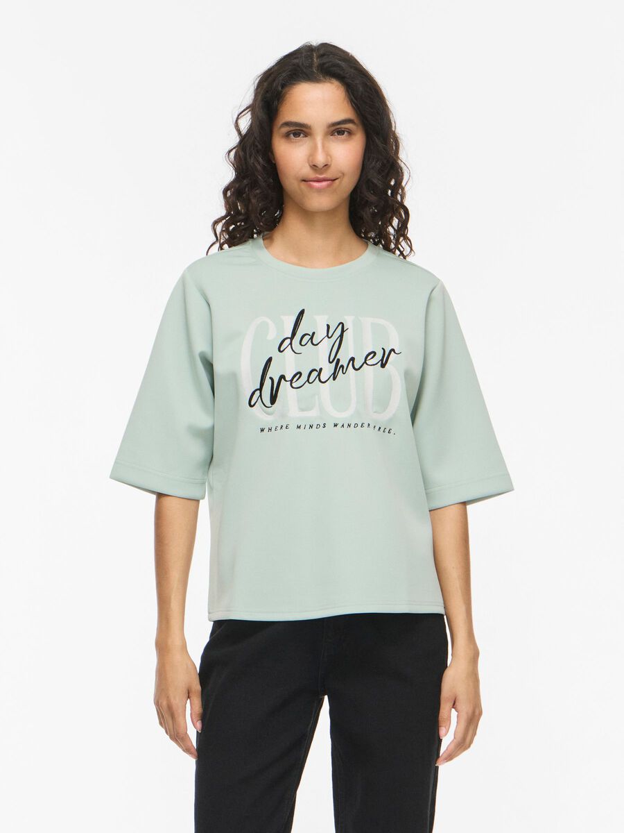 Product carousel image - VILOANA ROUND NECK SHORT SLEEVED TOP, Silt Green | 1
