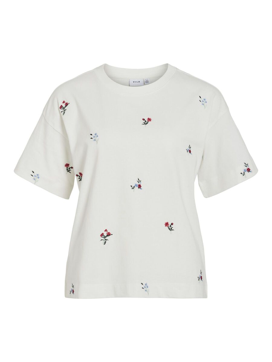 VILA COTTON SHORT-SLEEVED T-SHIRT, Snow White, highres - 14106761_SnowWhite_1183988_001.jpg
