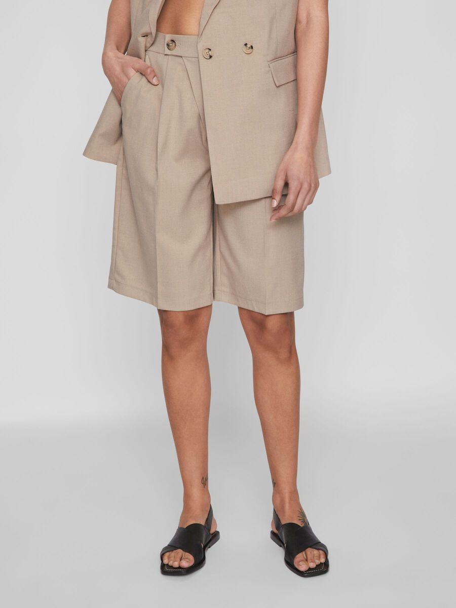 Vila LONG HIGH-WAIST SHORTS, Simply Taupe, highres - 14085689_SimplyTaupe_003.jpg