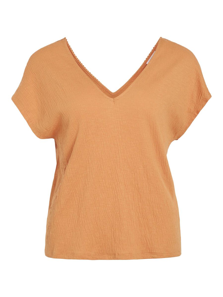 VILA V-NECK CAP SLEEVE TOP, Golden Ochre, highres - 14105378_GoldenOchre_001.jpg