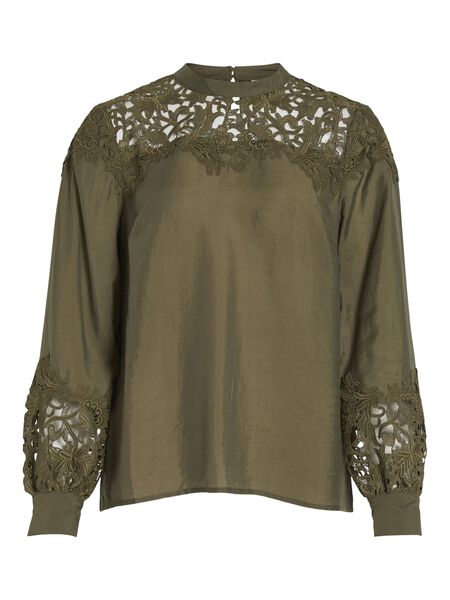 Vila LACE INSERT LONG SLEEVED BLOUSE, Burnt Olive, highres - 14090674_BurntOlive_001.jpg