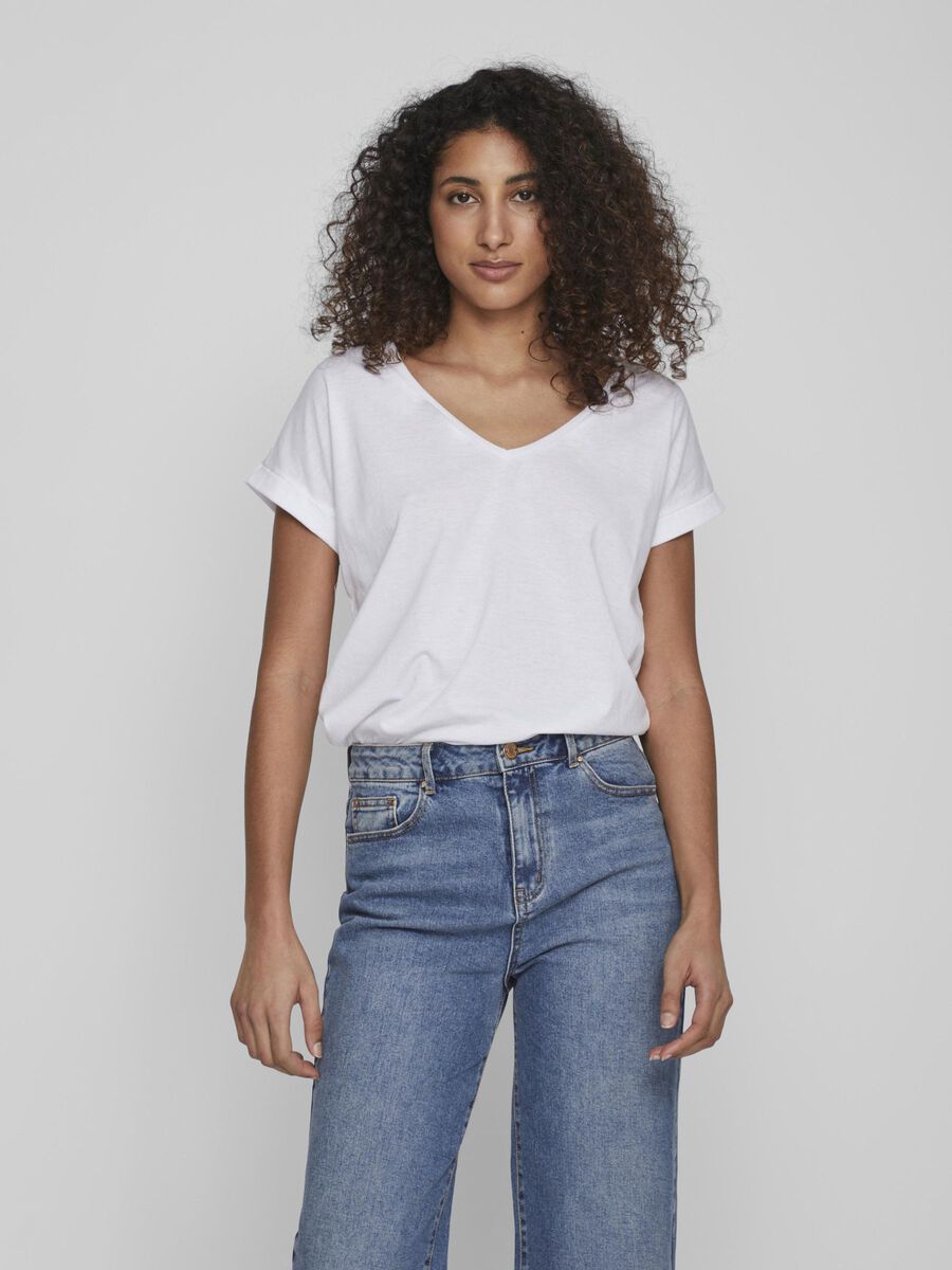 Vila BASIC-V-AUSSCHNITT T-SHIRT, Optical Snow, highres - 14083084_OpticalSnow_003.jpg
