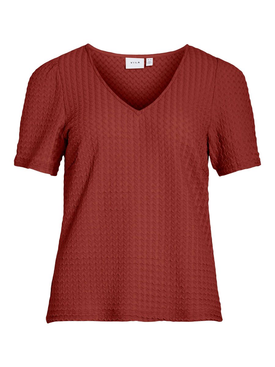 VILA VIGRY V-NECK SHORT SLEEVED TOP, Red Ochre, highres - 14111213_RedOchre_001.jpg