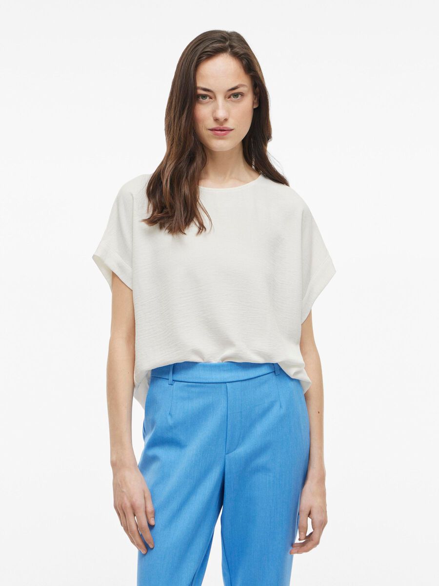 VILA ROUND NECK SHORT SLEEVED TOP, Snow White, highres - 14101663_SnowWhite_003.jpg