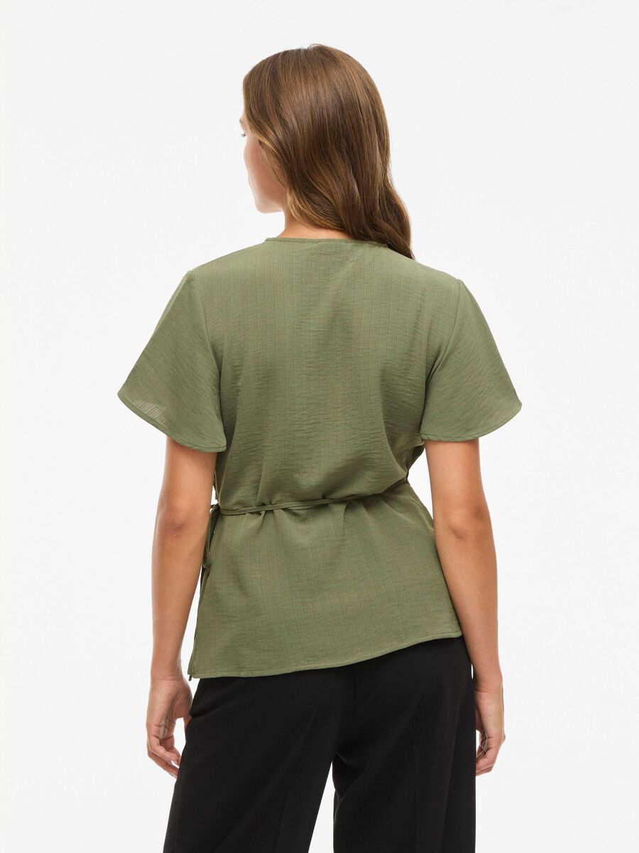VILA VILOVIE SHORT SLEEVED WRAP TOP, Four Leaf Clover, highres - 14111195_FourLeafClover_004.jpg