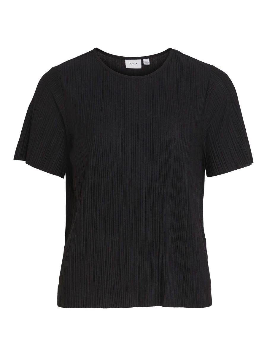 VILA PLEATED SHORT SLEEVED TOP, Black Beauty, highres - 14089481_BlackBeauty_001.jpg
