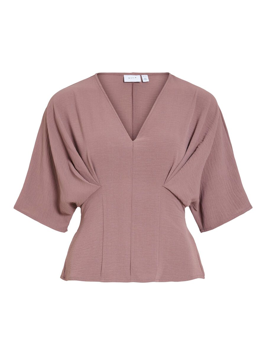 Product carousel image - VIRELLA V-NECK SHORT SLEEVED TOP, Rose Brown | 2