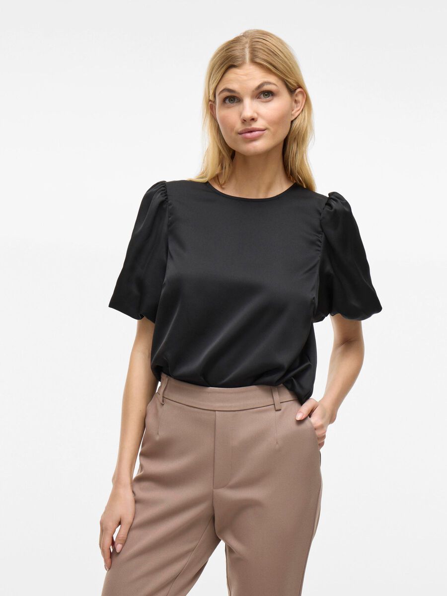 VILA VIELLETTE ROUND NECK SHORT SLEEVED TOP, Black, highres - 14107986_Black_003.jpg