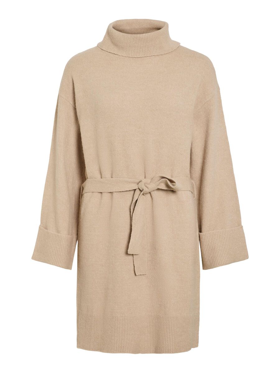 VILA TIE WAIST KNITTED DRESS, Natural Melange, highres - 14061999_NaturalMelange_001.jpg